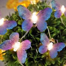 1pc 1.5m/10LED,3m/20LED Butterfly String Lights, Battery Powered(Without Battery) Purple/Green Butterfly Fairy Lights For Baby Room ,Home Bedroom ,Indoor Outdoor Garden ,Wedding Party Holiday Decorationbaby Shower Family Decorations Gifts