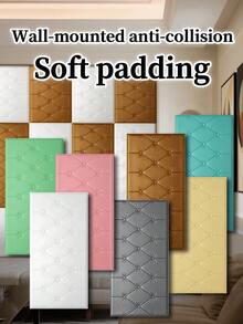 6 件 70 厘米 * 35 厘米 3D 自粘泡沫墙板，皮革贴面装饰防撞软垫壁纸，用于墙面覆盖房间床头板，防水、隔音、隔热、防撞墙面装饰房间装饰家居装饰壁纸墙纸浴室厨房墙贴墙贴个性化贴纸 - 彩色 - 查看 1