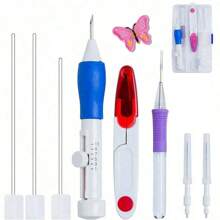 1 Set DIY Embroidery Punch Needles, 3 Sizes Embroidery Needles, Felt Punch Needle Crochet Knitting Sewing Punch Pen Kit, Beginner Handcraft Tools, DIY Embroidery Pen (Random Color)