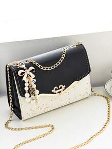 حقيبة كتف نسائية مزينة بسلسلة معدنية قابلة للطي، حقيبة كروس جديدة بتصميم أنيق مزينة بترتر، حقيبة رسول كورية عصرية، محفظة هاتف وحقيبة نقود