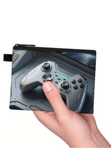 1 pieza Monedero compacto con cremallera, bolsa con cremallera de poliéster de moda y duradera, diseño impreso con estilo de gamepad, ideal para guardar monedas y pequeños artículos esenciales, regalo divertido con cierre , material duradero, fácil de mantener