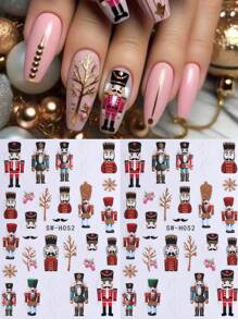2 件节日胡桃夹子指甲贴纸雪花树闪光金骑士图案 3D 闪亮指甲贴花 DIY 自粘装饰节日美甲适合冬季新年