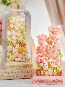 Rosa flor compatible con ladrillos ensamblados, decoración de escritorio de flor de jazmín perenne, regalo de cumpleaños para la mejor amiga, nuevo estilo