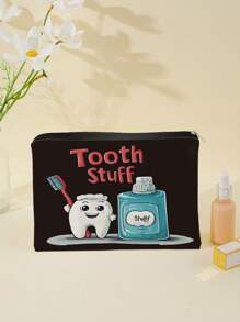 1 Stück Spaß & Bildung Zahnpflege-Themen Leinwand Tasche/Beutel für junge Leute - "Zahnpflege-Utensilien" Stofftasche geeignet für Zahnbürste, Zahnpasta usw. - Spaßiges & informatives Design - Toll als Geschenk für Jungen, Mädchen, Erwachsene im Büro, Reiseaccessoires, Sommerurlaub, Rückkehr zur Schule, Schulsachen, Waschbeutel, wasserdichte Kulturtasche