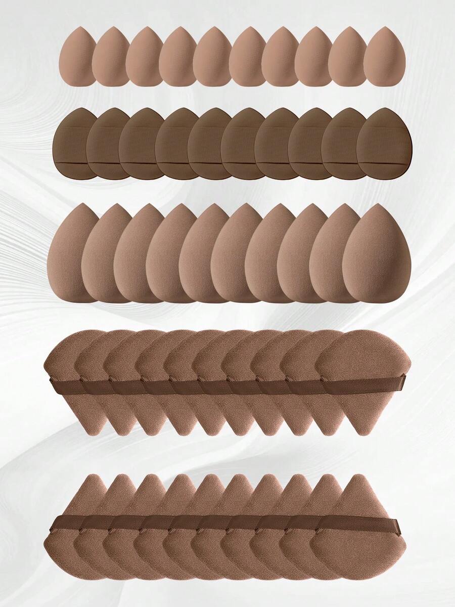 50pcs Makeup Sponge Set | 20 Beauty Eggs + 20 Triangle Makeup Puffs + 10 Five-Finger Powder Puffs | For Foundation, Concealer & Loose Powder | Professional Face Makeup Tools - Coffee Brown - View 1