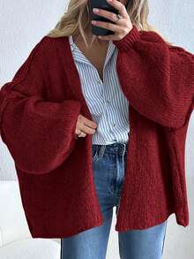Women's Oversized Cardigan Fall Long Lantern Sleeve Knit Cardigan Lightweight - Màu Đỏ Sâu - Xem 6