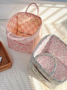 1 pieza Cesta de almacenamiento con estampado floral todo sobre acolchado, cesta de lavandería de gran capacidad, cesta de aperitivos, bolsa de almacenamiento portátil plegable con asa para mujeres y niñas, cesta de almacenamiento desmontable para cosméticos, juguetes, cuidado de la piel, maquillaje, multiusos, organizador de cosméticos, decoración del hogar, sala de estar, dormitorio, baño, artículos esenciales para el dormitorio - Multicolor - Ver 3