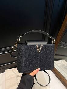 1 buc. Geantă de mână în formă de V cu paiete, stil matur, magnetic, pentru seară, curea de umăr lungă și confortabilă, PU, geantă crossbody, versatilă, casual, foarte atractivă, potrivită pentru ieșiri în oraș, în aer liber, utilizare zilnică, potrivită ca și cadou pentru familie și prieteni, genți pentru doamne la modă