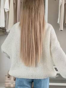 Women's Casual Loose Front Cardigan Sweater, Solid Color Long Sleeve Cropped Knit Cardigan, Ribbed Texture Soft Fuzzy Warm Sweater, Low Elasticity, Suitable For Outdoor And Indoor Wear