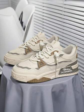 男士简约低帮滑板鞋，舒适防滑休闲厚底大码运动鞋，2000 年代风格情人节创意