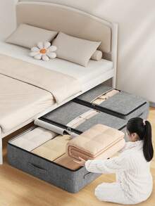 1 Stück Bettunterbett Aufbewahrungstasche für Studentenwohnheime, große Kapazität, graues Stoffdesign, volle Nutzung des Bettplatzes und ungenutzten Raums, Kleidungsaufbewahrung, Bettdeckenaufbewahrungstasche, Matratzenaufbewahrungstasche, Saisonale Kleidungsaufbewahrungstasche, praktisch zum Aufbewahren von Bettdecken und Kleidung, platzsparend, unverzichtbare Haushaltsartikel