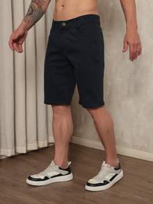 Men's Slim Twill Bermuda Shorts With Lycra - 藏蓝色 - 查看 4