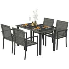 5-Piece Outdoor Dining Set With Tempered Glass Tabletop And 4 Grey Chairs - Stylish Patio Furniture For Conservatory Use - Grey - View 10