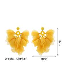 1 Pair Handmade Bohemian Style Yellow Fabric Petal Tassel Earrings, Suitable For Women To Wear To Parties, Galas, Beach Vacations And Other Occasions