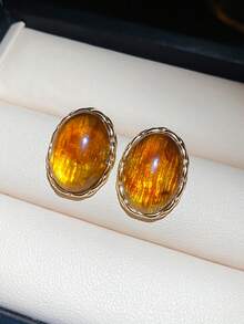 زوج من أقراط معدنية بيضاوية وراتنجية، أقراط إسفين على الطراز الأوروبي للنساء والفتيات، مناسبة للسفر والزفاف والحفلات وأعياد الميلاد والهدايا الميلادية