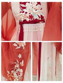 1 Bộ váy Hán phục phong cách Trung Hoa, váy Ruqun thời Đường cải tiến với họa tiết thêu tinh xảo và các yếu tố truyền thống Trung Hoa - Đỏ - Xem 11