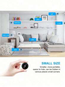 迷你智能高清摄像头，家用安防摄像头，便携式无线2.4G WiFi手机远程监控，带视频录制、监视器、保姆摄像头、夜视和移动侦测功能。圣诞礼物/送给家人的礼物。 - 黑色 - 查看 8