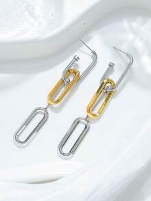 1 Stück 18K vergoldete zweifarbige goldene silberne Quasten Ohrringe für Männer Tropfen Baumeln Büroklammer Ohrringe gemischte Farbe Edelstahl Schmuck einzigartiger minimalistischer geometrischer umwandelbarer Gliederketten Ohrringe