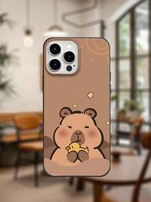 Summer Black Round Edged Large Hole Frosted Soft Phone Case Aesthetic Printed With Creative Capybara Patterns Providing 360 Degree All-Round Protection Compatible With Iphone 16 12 13 14 15 11 Pro Max XR X/XS 7 8 Plus 16E, Lightweight And Durable, Stylish Appearance, High-Quality Gift - Black - View 2