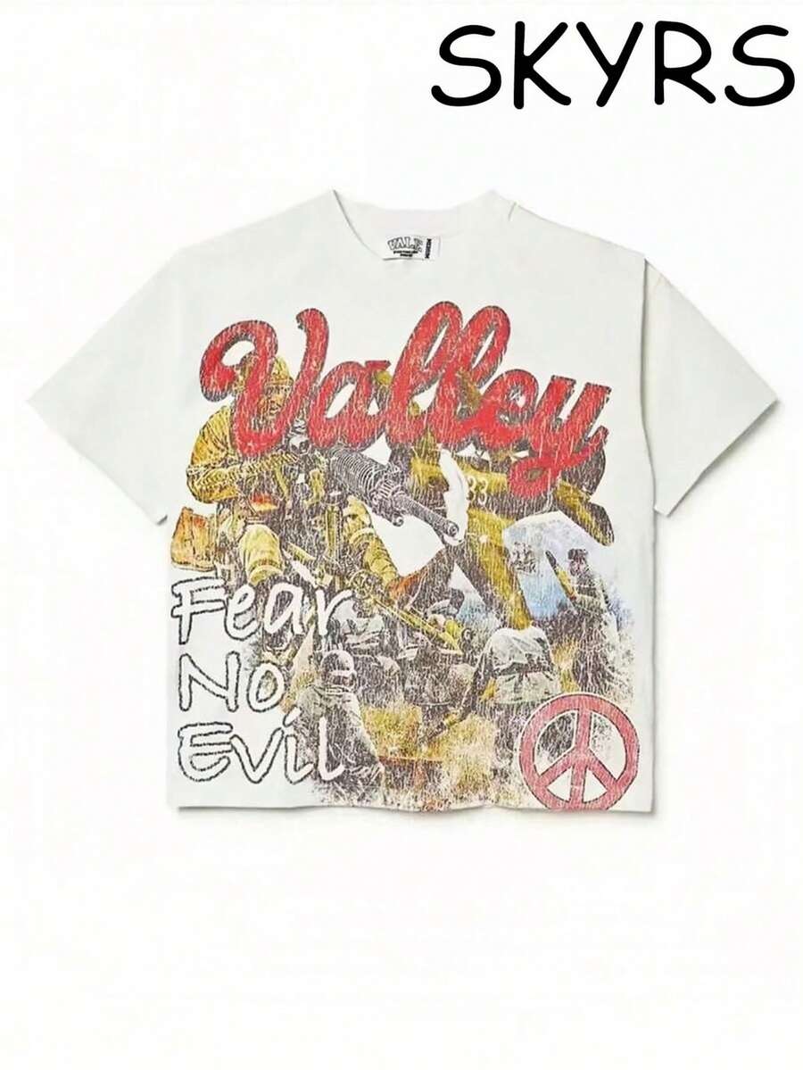 Impresión de doble cara (Camiseta de algodón puro 180) Estampado de estilo Y2K Impresión de patrones Cuello redondo de manga corta casual de algodón para hombre en verano - Blanco - Ver 1