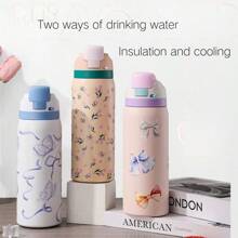 New Fashionable Outdoor Sports Water Bottle, Large Capacity 304 Stainless Steel Portable Handled Tumbler With Straw