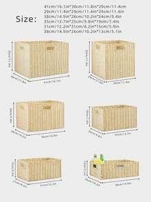 Cestas de mimbre para organizar, paquete de cestas de almacenamiento anidadas para estantes, cestas de almacenamiento de mimbre para estantes de baño, cesta de almacenamiento tejida a mano, caja de almacenamiento de unicolor, organizador para escritorio, soporte de TV, armario del dormitorio, cesta de almacenamiento de ratán tejido, caja de almacenamiento con asa - Caja organizadora de artículos varios, organizador de armario de paja - Multicolor - Ver 9