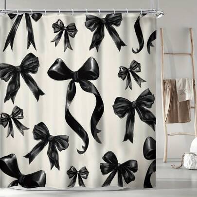 1PC Black Bow Shower Curtain , Fashion Sweet Cute Bathroom, Pretty Bathroom Polyester Fabric Shower Curtain Bathroom Decor