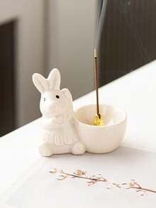 1pc Rabbit Shaped Ceramic Incense Burner, Minimalist Style, Various Colors, Suitable For Festival, Gift, Home, Office, Hotel Decoration - White - View 5