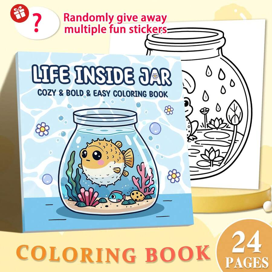 GDTME 罐中人生：成人涂色书，图案简洁清晰，插图可爱，是派对和生日的完美礼物，涂色可以缓解压力：适合喜欢涂色的朋友（温馨空间涂色）