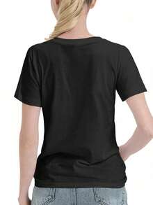 Drive-By Truckers Band Logo Red/Yellow Circle Lettering Printed T-Shirt, Women's Printed T-Shirt 220g, 100% Cotton, Retro Street Women's Short-Sleeved T-Shirt, Round Neck Casual Women's Outdoor T-Shirt Short-Sleeved, New Year, Mother's Day, Halloween, Christmas, Daily Four Seasons Wear, Holiday Gifts - 黑色 - 查看 3