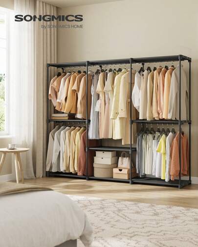 SONGMICS Portable Closet, Freestanding Closet Organizer, Clothes Rack With Shelves, Hanging Rods, Storage Organizer, For Cloakroom, Bedroom, 80.7 X 17.1 X 65.4 Inches