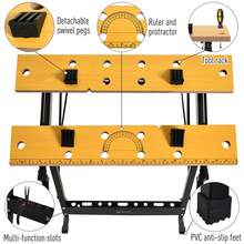 DURHAND 4-In-1 Work Bench, Folding Clamp Table W/ 4 Adjustable Clamping Pegs For DIY Home Garage, Black - 黑色 - 查看 6