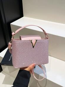 1 buc. Geantă de mână în formă de V cu paiete, stil matur, magnetic, pentru seară, curea de umăr lungă și confortabilă, PU, geantă crossbody, versatilă, casual, foarte atractivă, potrivită pentru ieșiri în oraș, în aer liber, utilizare zilnică, potrivită ca și cadou pentru familie și prieteni, genți pentru doamne la modă