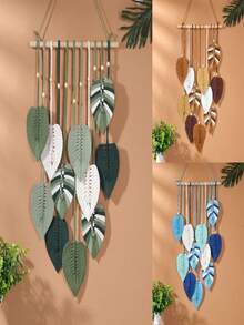 1 pieza Tapiz tejido a mano con hojas, decoración bohemia de pared con flecos, para habitación de niños, decoración de pared del dormitorio