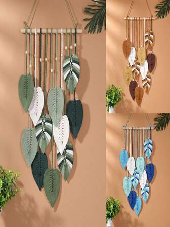 1pc Bohemian Handmade Woven Leaf Tapestry, Room Decor Hanging Wall Art With Tassels, Photo Display For Bedroom
