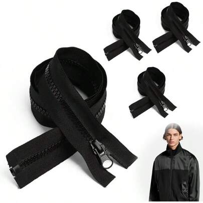 4 Pcs 5 # Sliding Zippers, Multiple Sizes Detachable Zippers, Resin Zippers, Woven Metal Vernier Zippers, Clothing Jackets, DIY Sewing Tools, Black Zippers, Diverse Colors