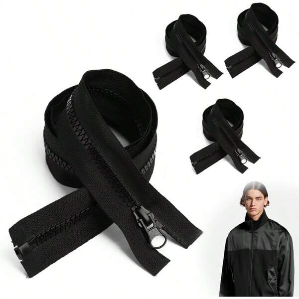 4 Pcs 5 # Sliding Zippers, Multiple Sizes Detachable Zippers, Resin Zippers, Woven Metal Vernier Zippers, Clothing Jackets, DIY Sewing Tools, Black Zippers, Diverse Colors