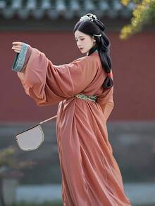 2025 Improved Hanfu Women Flared Sleeve Immortal-Fairy Style Ombre Everyday Commute Dress, Temperature-Regulating Silk, Chinese Style - Red - View 11