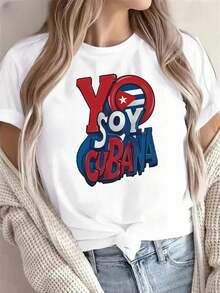 Cuban Pride Ladies Graphic Tee , Women's 220gsm New Summer Casual Crew Neck Pure Cotton Short-Sleeved T-Shirt(1 PC) - trắng - Xem 1