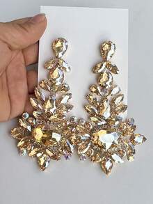 ACEHLN 1 Pasang Anting Tusuk Paduan Tembaga Buatan Tangan dengan Berlian Imitasi Desain Baru Anting Liontin Berlian Imitasi Panjang Berwarna-warni Berkualitas Tinggi Aksesoris Perhiasan Wanita Berlian Imitasi Modis Grosir - Akupunktur telinga (PIN) - View 15