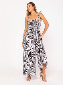 Boho All-Over Print Jumpsuit With Ruched Knot - 白色 - 查看 3