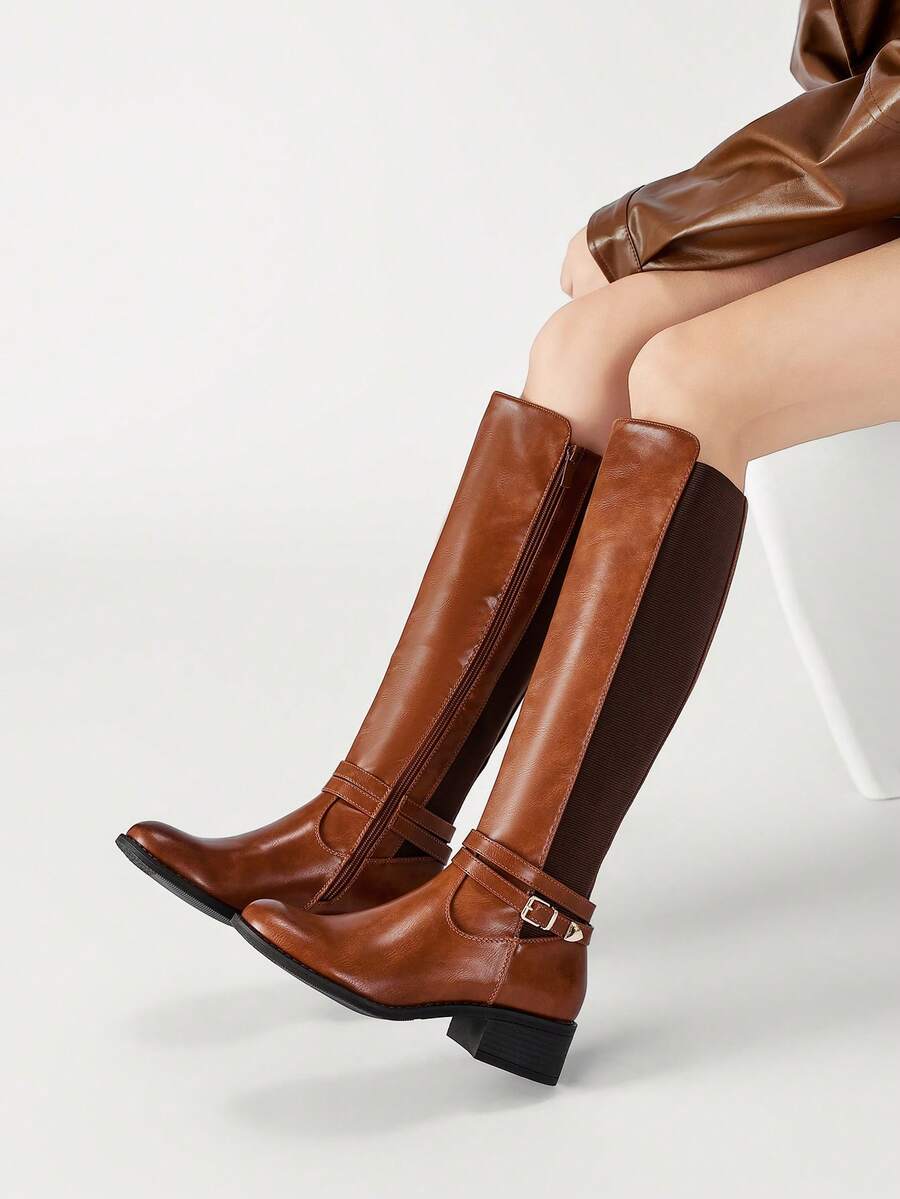 Fashionable Black All-Match Knight Style Flat Knee High Boots With Side Zipper For Women Autumn And Winter - Camel - View 1