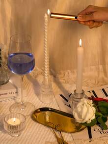 Crystal Candlestick & Colored Candle Set, 3 Crystal Candlesticks , 4 10inch Colored Cone Smokeless Candles – Wedding & Dining Table Ambiance Decoration