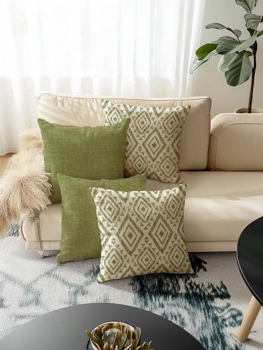 4 buc. fețe de pernă cu model geometric modern, fețe de pernă decorative cu linii geometrice, material vintage din in, închidere cu fermoar ascuns, lavabile la mașină, design minimalist elegant, potrivite pentru decorul casei, canapeaua, camera de zi, dormitorul, mașina, fețe de pernă pentru exterior, fără inserție de pernă