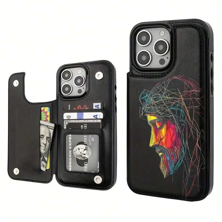 Funda tipo cartera con tapa para phone, de piel sintética, con soporte. Diseño elegante con ranura para tarjetas. Compatible con phone 16 Pro, 15, 14, 13, 12 Pro Plus y 15 Pro. - Colores mixtos 1 - Ver 1