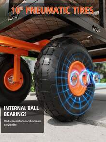 Carro de jardín fabricado en acero con laterales desmontables con capacidad de 226 kg, con mango giratorio de 180° de 80 cm para jardín, camping, festival.