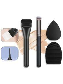 4件套多功能化妆刷套装 - 平头粉底刷 + 遮瑕刷 + 刷子清洁器 + 化妆海绵，旅行必备化妆工具，化妆刷套装，化妆刷套装，化妆刷套装，全套化妆工具，化妆刷套装，全套化妆工具，化妆刷套装，化妆刷套装，化妆礼盒套装 - 彩色 - 查看 5