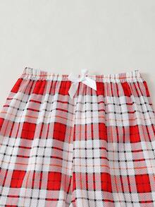 Conjunto de pijama de pantalón y blusa de manga larga con estampado de cuadros y efecto arrugado para mujer, ropa de otoño