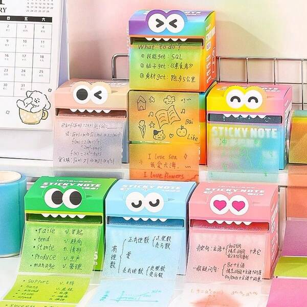 1pc Highly Attractive 6-Color Dopamine Transparent Sticky Notes, Pullout Style Memo Pads For Writing & Leaving Messages, 105 Sheets/Roll, With Large Capacity Marking Stickers And Expandable Stickers, Suitable For Error Problem Information Stickers,School Supplies,Back To School