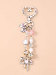 1 pieza Llavero con lazo de strass, llavero con estrella y corazón de cuentas, accesorio para bolso - Multicolor - Ver 7